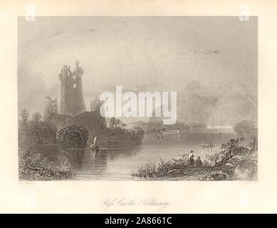 Ross Castle, Killarney. Loch Leane, Irland 1843 alte antike Bild drucken Stockfoto