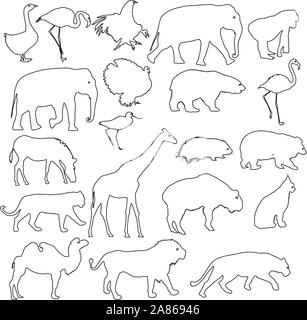 Silhouette Elefant bear eagle Trab Ente zebra auf einem weißen Hintergrund. Stock Vektor