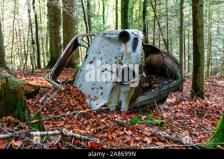 Auto Wrack im Wald, Schwarzwald, Deutschland Stockfoto