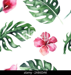 Satz von hellen Aquarell tropische Blätter. Blätter und Zweige aus dem Dschungel. Stockfoto