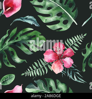 Satz von hellen Aquarell tropische Blätter. Blätter und Zweige aus dem Dschungel. Stockfoto