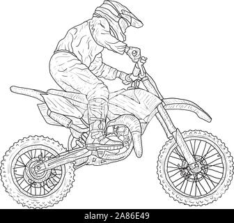 Motocross Fahrer silhouette Skizze auf weißem Hintergrund. Stock Vektor