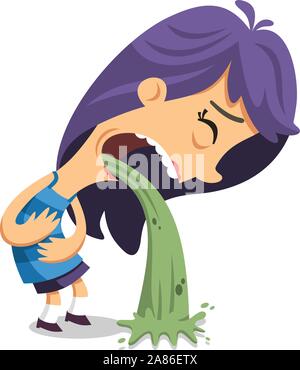 Junge Frau in Schmerzen, Erbrechen, Vector Illustration Cartoon. Stock Vektor