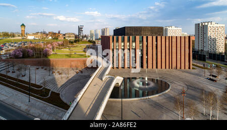 Polen, Kattowitz Zentrum Panorama mit Konzertsaal der Nationalen Symphonischen Orchester des Polnischen Rundfunks NOSPR), Alt (Coal Mine, Schlesisches Museum Stockfoto