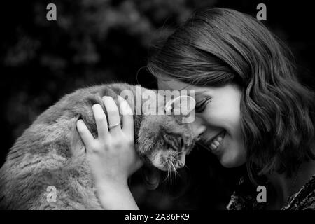 Ein Mädchen und ihre Katze Stockfoto