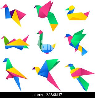 Origami Vögel Set Vector Illustration Cartoon. Stock Vektor