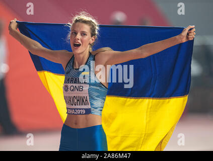 DOHA - Katar Sept. 30: yaroslava Mahuchikh der Ukraine konkurrierende im hohen Sprung final an Tag 4 der 17. IAAF Leichtathletik WM 2019, Ka Stockfoto