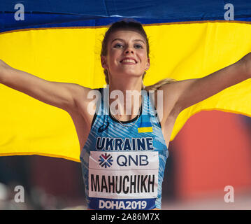 DOHA - Katar Sept. 30: yaroslava Mahuchikh der Ukraine konkurrierende im hohen Sprung final an Tag 4 der 17. IAAF Leichtathletik WM 2019, Ka Stockfoto