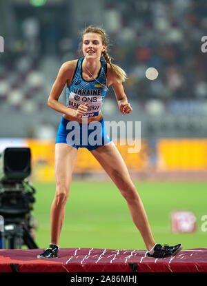 DOHA - Katar Sept. 30: yaroslava Mahuchikh der Ukraine konkurrierende im hohen Sprung final an Tag 4 der 17. IAAF Leichtathletik WM 2019, Ka Stockfoto