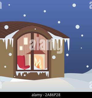 Schnee verschneite Winterlandschaft mit Kamin wärme Wärme Stock Vektor