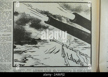 David Low Cartoon in der Evening Standard Zeitung (Nachbau) am 6. Juni 1944, dass der Kampf für die Freiheit als die Anlandungen beginnen. Stockfoto