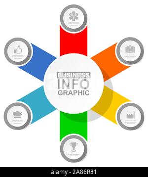 Infografik Rundschreiben vector Template für Präsentation, Schaltplan, Workflow Business, Medizin und Industrie Konzept mit 6-Optionen Stock Vektor