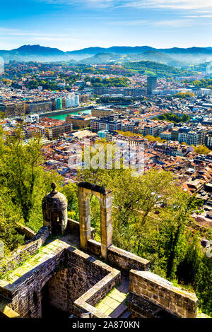 Luftaufnahme von San Sebastian von der Mota Schloss auf Monte Urgull Hill, Spanien Stockfoto