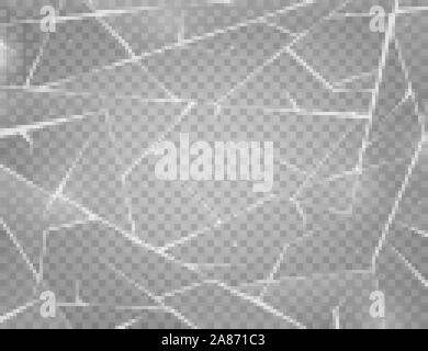 Realistische Risse im Eis. Frozen Glas mit Risse und Kratzer. Vector Illustration. Stock Vektor