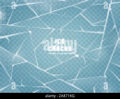 Realistische Risse im Eis. Frozen Glas mit Risse und Kratzer. Vector Illustration. Stock Vektor