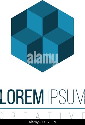 Isometrische hexagon Triple Würfel oder Blöcke Logo Design vorlage, Firma Identität symbol Konzept. 3D-Ansicht, Vektor Illustration isoliert auf weißem Stock Vektor
