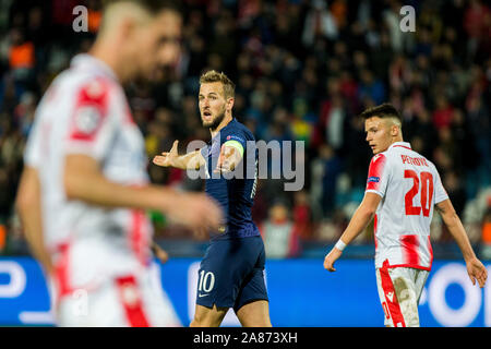 Rajko Mitic Stadion, Belgrad, Serbien. 6 Nov, 2019. UEFA Champions League Fußball, FK Roter Stern gegen Tottenham Hotspur; Harry Kane von Tottenham reagiert Credit: Aktion plus Sport/Alamy leben Nachrichten Stockfoto