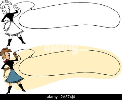 Eine Karikatur eines Cowgirl twirling ein Lasso, ein leerer Platz für Text macht. Stock Vektor