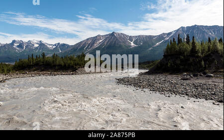 Querformat des Wrangell-St. Elias National Park in Alaska, der größte Nationalpark in den Vereinigten Staaten. Stockfoto