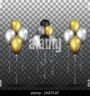 Satz von Golden schwarze und silberne Luftballons zum Geburtstag, für Event Design Geburtstag, Feier, Hochzeit, Event. Realistische elegante Helium Ballons auf Stock Vektor