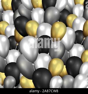 Helium golden schwarze und silberne Luftballons Muster Hintergrund, für Web und Print Dekoration Stock Vektor