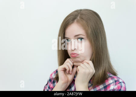 Junge chubby kaukasische Frau Mädchen mit Doppelkinn Stockfoto