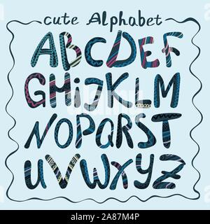 Alphabet Design in einem farbenfrohen Stil. Cute Vector schreiben Stock Vektor