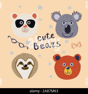 Vector Illustration eines cute Cartoon trägt mit handgeschriebenen Phrase - niedlichen Bären - für Poster, T-Shirts, Grußkarten drucken Stock Vektor