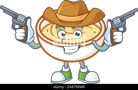 Kartoffelpüree Zeichentrickfigur mit Maskottchen Cowboy. Stock Vektor