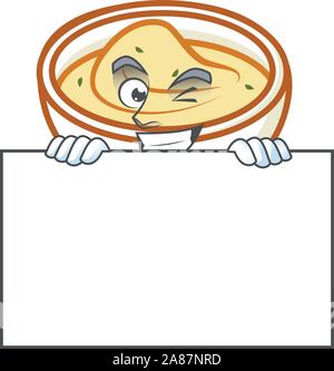 Kartoffelpüree Zeichentrickfigur mit Maskottchen Schielen mit Board. Stock Vektor