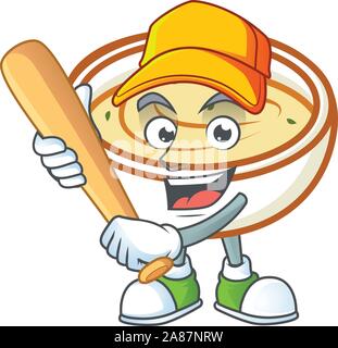 Kartoffelpüree Zeichentrickfigur mit Maskottchen Baseball zu spielen. Stock Vektor