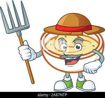 Kartoffelpüree Zeichentrickfigur mit Maskottchen Landwirt. Stock Vektor