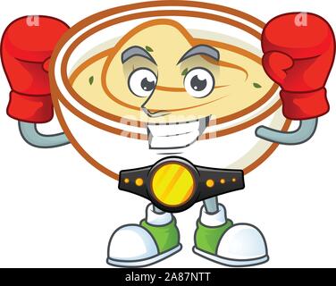 Kartoffelpüree Zeichentrickfigur mit Maskottchen Boxsport. Stock Vektor