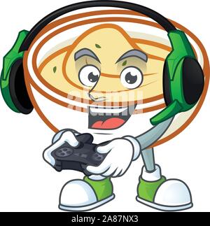 Kartoffelpüree Zeichentrickfigur mit Maskottchen bringen Gaming. Stock Vektor