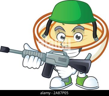 Kartoffelpüree Zeichentrickfigur mit Maskottchen Armee. Stock Vektor