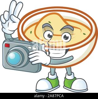 Leckere Kartoffelpüree mit Fotograf Maskottchen Charakter Stock Vektor