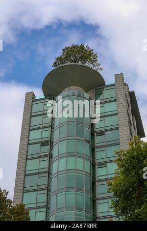 Vancouver, Kanada. 03 Sep, 2014. 03.09.2014, Kanada, Vancouver, Baum auf der Terrasse von einem Wolkenkratzer, Skyscraper, Dachgarten, Begrünung, Foto: schneefeld Fotografie | Verwendung der weltweiten Kredit: dpa/Alamy leben Nachrichten Stockfoto