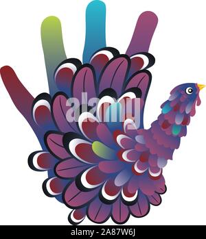 Bunte thanksgiving Design mit niedlichen Hand drucken Türkei. Stock Vektor