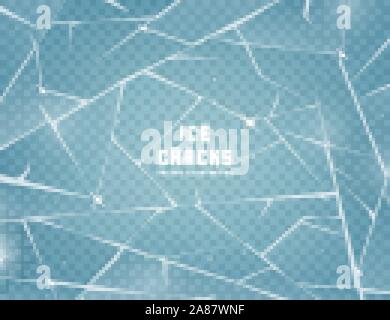 Realistische Risse im Eis. Frozen Glas mit Risse und Kratzer. Vector Illustration. Stock Vektor