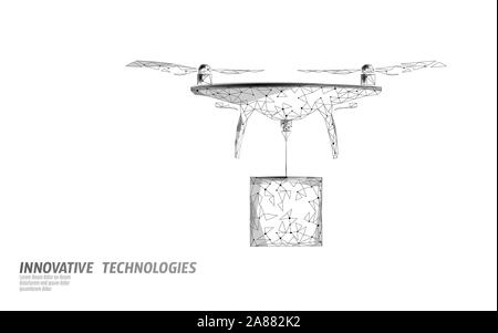 Drohne Versandkarton low Poly Banner Vorlage. Regelung der unbemannten Luftfahrzeuge Himmel Lieferung. Polygonale Vektordarstellung für Privatzonen Stock Vektor