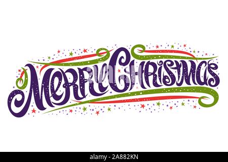 Vektor Grußkarte für Frohe Weihnachten, mit geschweiften kalligrafischen Schrift mit gedeiht, Vorlage, Swirl design elemente, Sterne und Swirly elegante Lette Stock Vektor