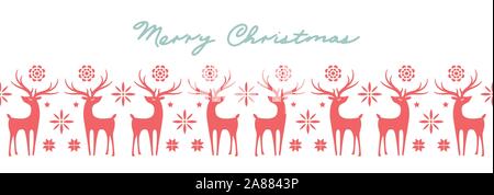 Schöne nahtlose Muster mit Rotwild und Schneeflocken. Winter banner Hintergrund für Weihnachten oder Neujahr Design. Abbildung. Nordic nahtlose Muster Stock Vektor