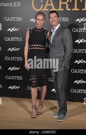 Madrid, Spanien. 07 Nov, 2019. US Schauspieler Jerry O'Connell und Schauspielerin Rebecca Romijn darstellen, bei der Präsentation der "Carter" AXN TV-Show, in Madrid, am Donnerstag, 07, November 2019 Credit: CORDON PRESSE/Alamy leben Nachrichten Stockfoto