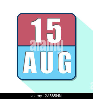 August 15.. Tag 15 der Monat, Einfacher Kalender Symbol auf weißem Hintergrund. Planung. Zeit-management. Der Kalender Symbole für Web Design. Sommer Monat, Stockfoto