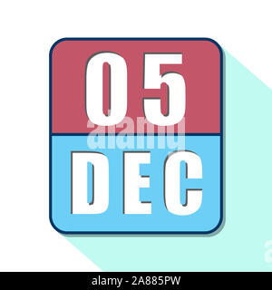 5. Dezember. 5. Tag des Monats, Einfacher Kalender Symbol auf weißem Hintergrund. Planung. Zeit-management. Der Kalender Symbole für Web Design. Winter Monat, Stockfoto