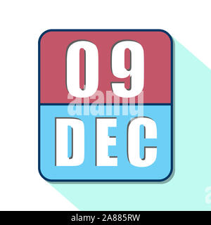 Am 9. Dezember. Tag 9 der Monat, Einfacher Kalender Symbol auf weißem Hintergrund. Planung. Zeit-management. Der Kalender Symbole für Web Design. Winter Monat, Stockfoto