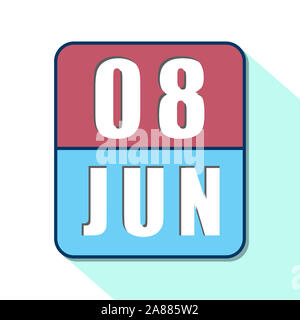 8. Juni. 8. Tag des Monats, Einfacher Kalender Symbol auf weißem Hintergrund. Planung. Zeit-management. Der Kalender Symbole für Web Design. Sommer Monat, Tag Stockfoto