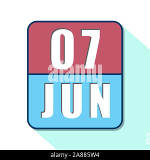 7. Juni. 7. Tag des Monats, Einfacher Kalender Symbol auf weißem Hintergrund. Planung. Zeit-management. Der Kalender Symbole für Web Design. Sommer Monat, Tag Stockfoto