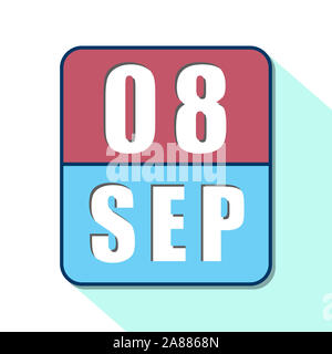 8. September. 8. Tag des Monats, Einfacher Kalender Symbol auf weißem Hintergrund. Planung. Zeit-management. Der Kalender Symbole für Web Design. Herbst Monat Stockfoto