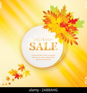 Werbung rabatt Banner mit Laub. Herbst Sale Hand gezeichnet. Vector Illustration Stock Vektor